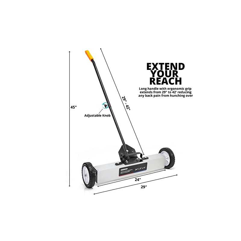 NEIKO 53416A 24” Rolling Magnetic Sweeper with Wheels, 50 Pound