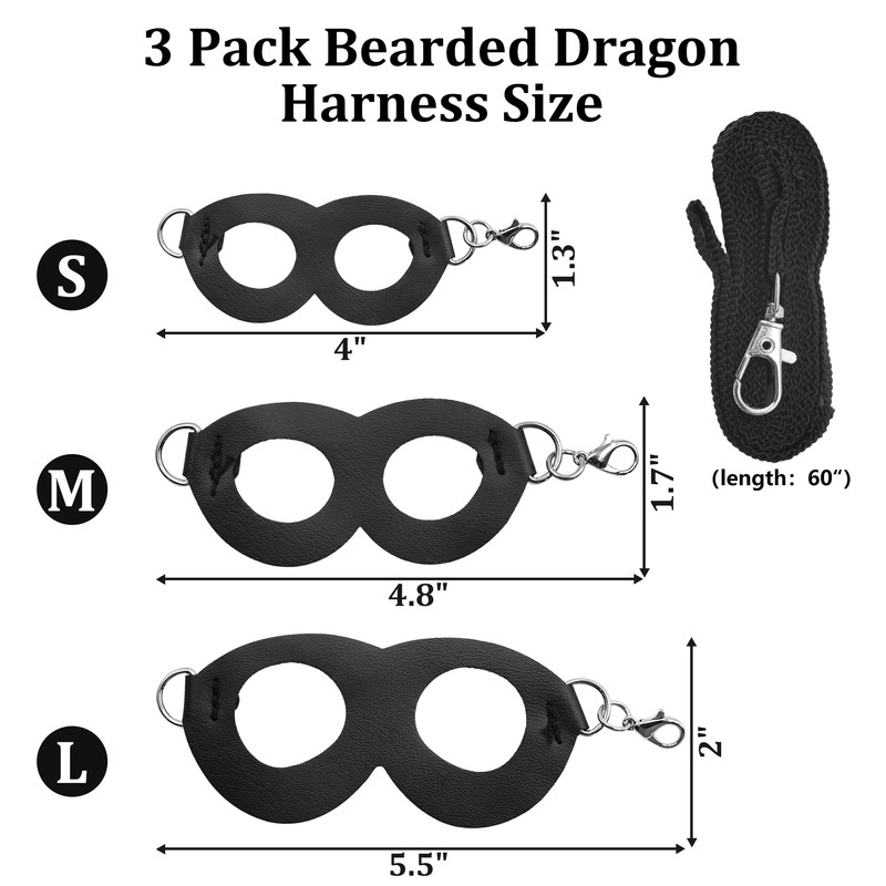 Bearded Dragon Harness and Leash Set, 3-Size Adjustable Soft Leather