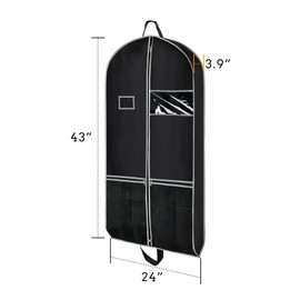 Syeeiex Garment Bags Clothes Cover Breathable Suit Protector Bags with 2 Large Mesh Pockets and PVC Card Holder for Wardrobe and Travel Dustproof, Black