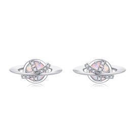 Saturn Earrings 925 Sterling Silver Planet Opal Stud Earrings Moon Star Saturn Jewelry Gifts for Women Mom Wife