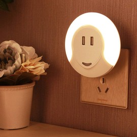 Dual USB Port LED Night Light for USB Charging Devices (Warm White) (1 Pack)