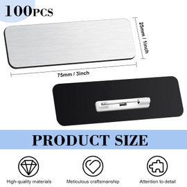 Breling 100 etiquetas de nombre con pines de 1 x 3 pulgadas, en blanco con pines para identificación de nombre, para trabajadores de oficina, estudiantes, empleados personalizados (plateado y negro)