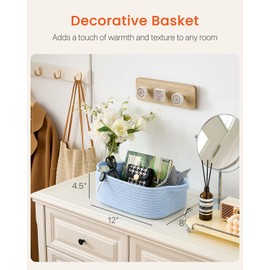 KALLAX Small Woven Basket, 12 x 8 x 4.5 Inches, Small Storage Baskets for Organizing, Gift Baskets Empty, Cute Rope Shelf Closet Storage Bins for Shelves, Dog Toy Basket, Light Blue