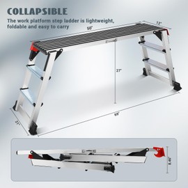 Work Platform 𝐓𝐰𝐨 𝐒𝐭𝐞𝐩 Ladder, 50"×12"×27" Aluminum Platform Non-Slip, Heavy Duty Folding Work Bench 330 lbs Load Capacity for Washing Vehicles, Cleaning, Painting