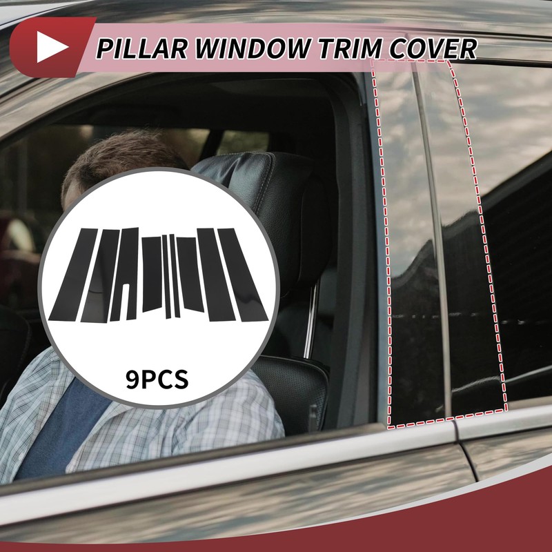 HEROFFIX 9 Pcs Door Pillar Window Trim for Lincoln MKT