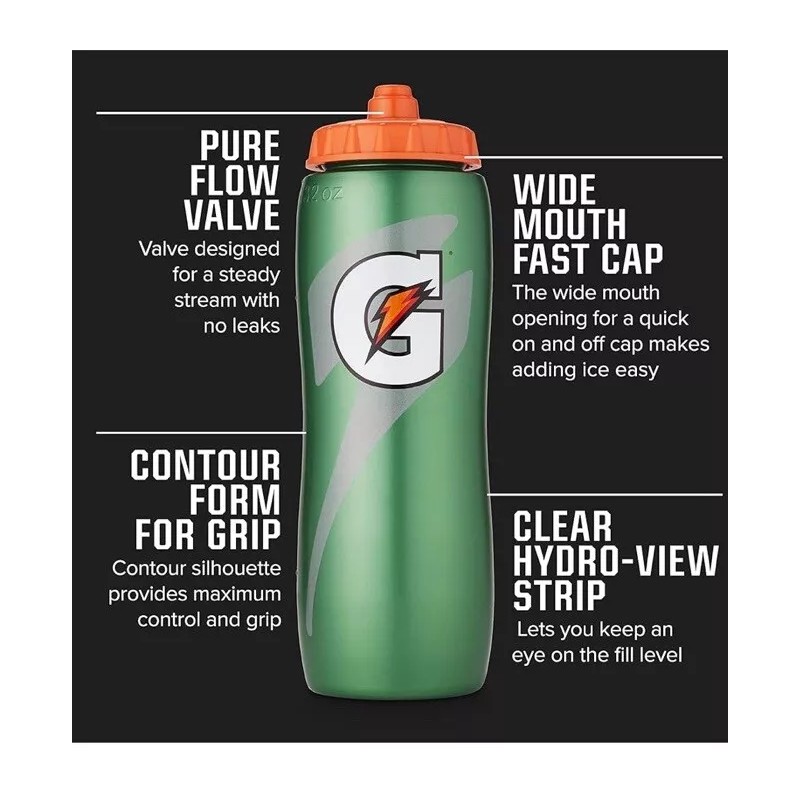 Gatorade Water Bottle 28oz Gatorskin Green Contour Style Squeeze Sports