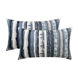 ROMANDECO Jacquard Striped Decorative Throw Pillow Covers for Couch Set of 2, 12x20 Inches, Navy Blue-B