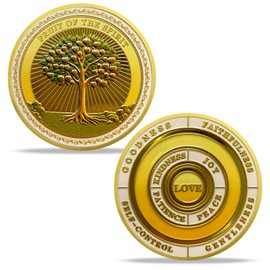 Fruit of The Spirit Challenge Coin, Christ Inspirational Galatians 5:22-23 Jesus Religious Token, Good Luck Tree of Virtues Spiritual Growth, Christ Bible Verse Gifts for Friends Family