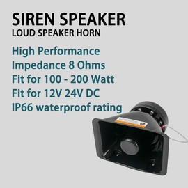 12V High Performance Siren Speaker 200 Watt Rectangle High-Performance PA Siren Horn Speaker Compatible with Any 100-200 Watt 100W 200W Siren System for Police Car, Ambulance, Fire, Car, SUV, Truck RV