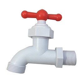 1/2" PP Plastic Hose Bibb White with Red Handle Spigot [79-114FBA] -Llave de Manguera de Plastico 1/2"