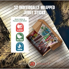 Jerky Dynasty Swamp Mix - 12-Piece Jerky Snack Variety Pack with Beef, Venison, Wild Boar & Alligator - Bold, High-Protein Snacks for Outdoor Adventures, Gatherings & On-the-Go
