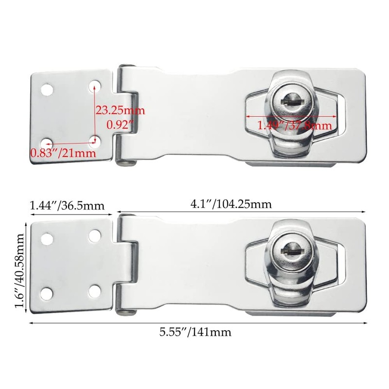 TOVOT 4PCS 4" Keyed Hasp Locks Door Hasp Latches Lock