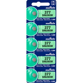 Murata 377 Battery SR626SW 1.55V Silver Oxide Watch Button Cell (5 Batteries)