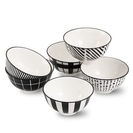 Tazones de porcelana para postre para helado, cuencos pequeños de cerámica de 10 onzas, tazón pequeño para arroz, sopa, aperitivo, guarnición, juego de 6 cuencos japoneses en blanco y negro, aptos