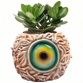 Orange Monster Eye Planter Creative Unique Eye Plant Pot,Resin Succulent Plants Pot with Drainage, for Outdoor Garden Deco and Home Art Decoration(Orange)