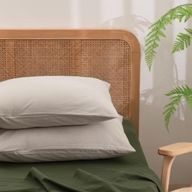 BESTOUCH 100% Washed Cotton Pillowcase for Hair and Skin Linen Feel Soft Comfortable Breathable 2 Set Pillow Case with Envelope Closure Solid Linen Grey King 20x36 Inches