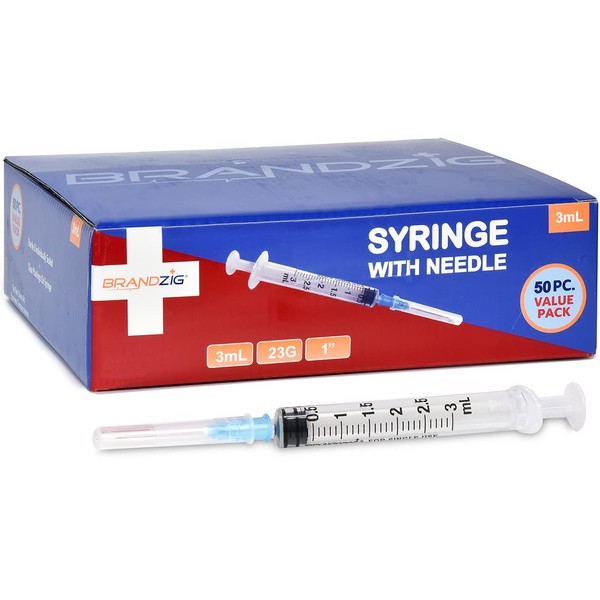 3ml Syringe with Needle - 23G, 1" Needle 50-Pack