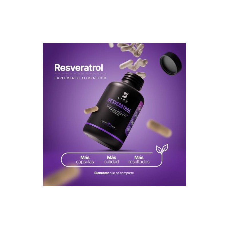 B Life Resveratrol 100 Cápsulas Antioxidante con Pimienta Negra