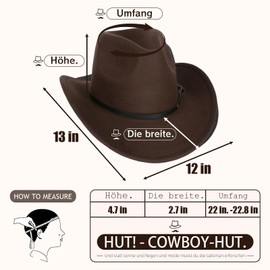 CZCMYAU Cowboy Hat for Men Women Western Felt Fedora Hats with Ribbon Cowgirl Hat Wide Brim with Belt for Outdoor Brown
