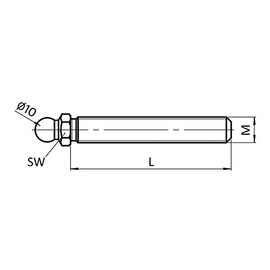 Threaded Rod with Ball 10 mm, M8 x 80, Wrench Size 13, Galvanised Steel
