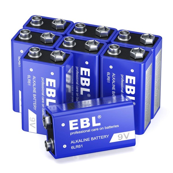 EBL - Batería alcalina de 9 V para alarmas de humo, juguetes electrónicos y más (8 unidades)