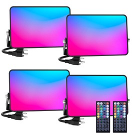Meloght LED Flood Light 600W Equiv, 60W RGB Outdoor Color Changing Stage floodlights with Remote, IP66 Landscape Floor Spotlights, Uplighting Indoor Uplights for Events Party, Timer-DIY Color, 4 Pack