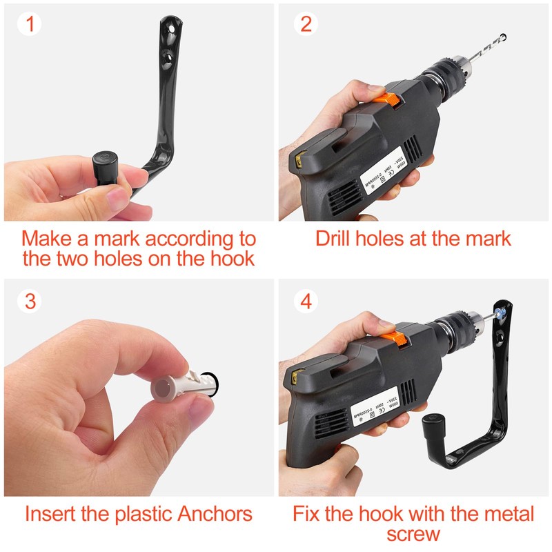 Newpop Pack of 6 Wall Hooks Garage Black Wall Mount