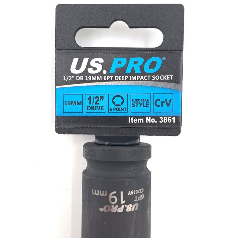 US PRO Single 19mm Deep Impact Socket Metric 1/2" Drive