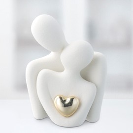 Couple Hugging Ceramic Statue Abstract Art Romantic Love Figurine Meaningful Sculpture for Living Room Office and Bedroom Decor Perfect Anniversary Valentine's Day