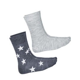 vitsocks Men's Merino Socks 80% Wool Warm Breathable (Pack of 2) Plain & with Stripes, Grey (2 Pairs: Stars & Plain)