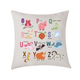 AMZKWY Educational Bedroom Nursery Gifts Animal Alphabet Colour Letters A-Z Cushion Cover Throw Pillow Cover Gift To Kid Family 45x45 cm Children Playroom Decorations (Letter O-Z)