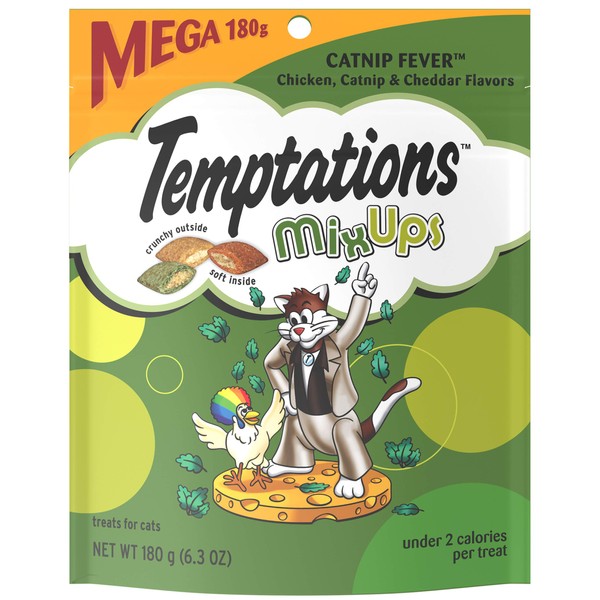 TEMPTATIONS MIXUPS Crunchy and Soft Cat Treats Catnip Fever Flavor, 6.3 oz (Pack of 10)