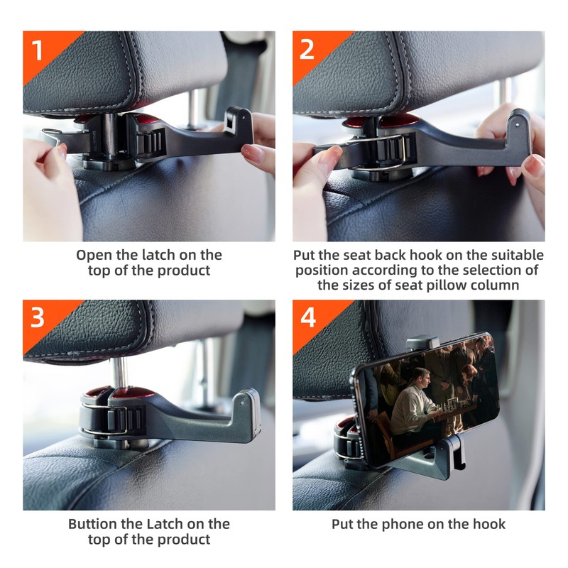 Amooca Car Seat Hooks for Purses and Bags with Phone