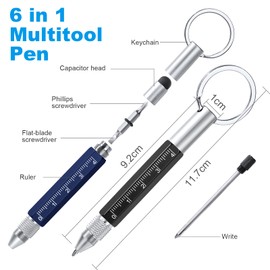 Vicloon Multi Tool Pen，6 in 1 Multitools Gadgets for Men Dad, Grandad Gifts Include Ballpoint Pen, Touchscreen Stylus, Ruler, Key Chain, Flat and Phillips Screwdriver Gifts (Black+Blue)