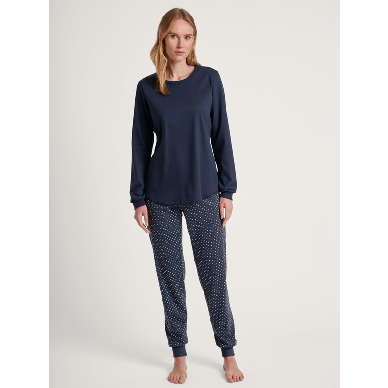 CALIDA Midnight Dreams Women's 100% Thick Cotton Cuffed Pyjamas, Peacoat