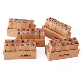 60pcs Cute Mini Wood Rubber Stamp Set DIY Diary Scrapbook Stamp Set Life Love Travel Week Number Patterns Wooden Rubber Stamps Set