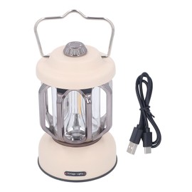 Retro Camping Lantern Vintage Camping Lamp Type C Rechargeable 3 Modes Dimmable with Hook Waterproof LED Tent Lamp for Garden Beige