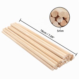 Belle Vous Wooden Stick Round Natural (Pack of 200) - 18cm - Solid Wood Box Extra Long 5mm - Decorative Wooden Trim for Art Projects, DIY & Woodworking