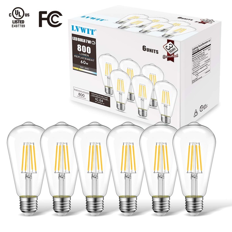 LVWIT ST21 LED Filament Bulb 7W Dimmable 3000K Soft White