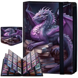 9 Pocket Card Binder for Trading Cards, Trading Card with Sleeves Holder Album, PU Leather Cover Card Collection Binder Large Capacity 360 Pocket Storage Card Sleeves for MTG,TCG, Book Purple Dragon