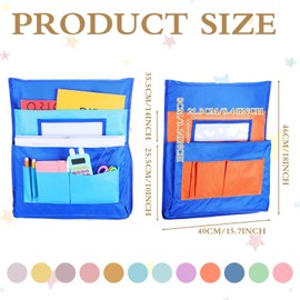 Chapou 16" x 18" Chair Pockets for Classrooms 12 Colors Chair Storage Pocket School Seat Pocket Bag with Name Tag Slot and 6 Pockets for Kindergarten Student Book(Candy Color)