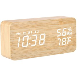REDGO Digital Alarm Clock, Wooden Clock,USB Charging,Desk Clock/Bedside/Alarm Clock for Bedrooms/Heavy Sleepers, with Snooze Function (rectangle natural)