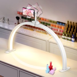 Half Moon Light for Nail Desk: 23" Foldable Half Moon Nail Desk Lamp with Phone Holder for Nail Beginner - Arch Nail Tech Light with 3 Color Modes & 10 Brightness for Manicure Salon (White, Small)