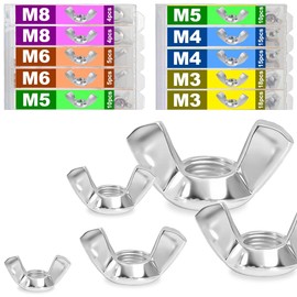 DAOKAI Butterfly Wing Nuts 304 Stainless Steel Metric M3 M4 M5 M6 M8 Assortment Kit Fasteners Screw Parts 5 Sizes for DIY Tools Machinery Electronic Equipment(104pcs)