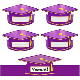 HEYINSHEN 24PCS Paper Graduation Hats for Kids Preschool Graduation Cap Hats Kindergarten Paper Crown Purple Graduation Hat Grad Caps for Kids Graduation Hat with 24 Elastic String for Grad Party