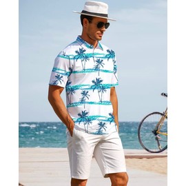 ELETOP Men's Golf Polo Shirts Short Sleeve Moisture Wicking Hawaiian Tropical Polos Performance Golf Shirts for Men Dry Fit