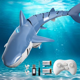 Juguete de tiburón de control remoto de 2.4 GHz para piscina, escala 1:18, tiburón RC de alta simulación con luz y rociador, barco eléctrico de juguete de agua de natación con control remoto para niños de 4, 5, 6, 7 años, niños y niñas