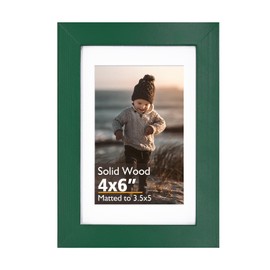 KINLINK 4x6 Frame Green, Solid Wood 4 x 6 Picture Frame with Acrylic Plexiglass for 3.5x5 with Mat, Tabletop and Wall Display Photo Frames 4x6 Green, 1 Pack