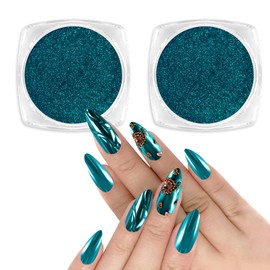 Allstarry Chrome Nail Powder 2pcs Metallic Mirror Effect Dust Glitter Glazed Manicure Decoration Reflective Pigment for Gel Polish Nail Art Decoration Resin Craft, Festivals - Lake Blue
