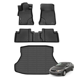 AZYT Floor Mats & Cargo Liner for 2012-2015 Honda Civic & Civic Si Only Sedan (Not Coupe), All Weather Automotive TPE Floor Liners Set Anti-Slip Waterproof Accessories (Car Mats+Trunk Mat) Black